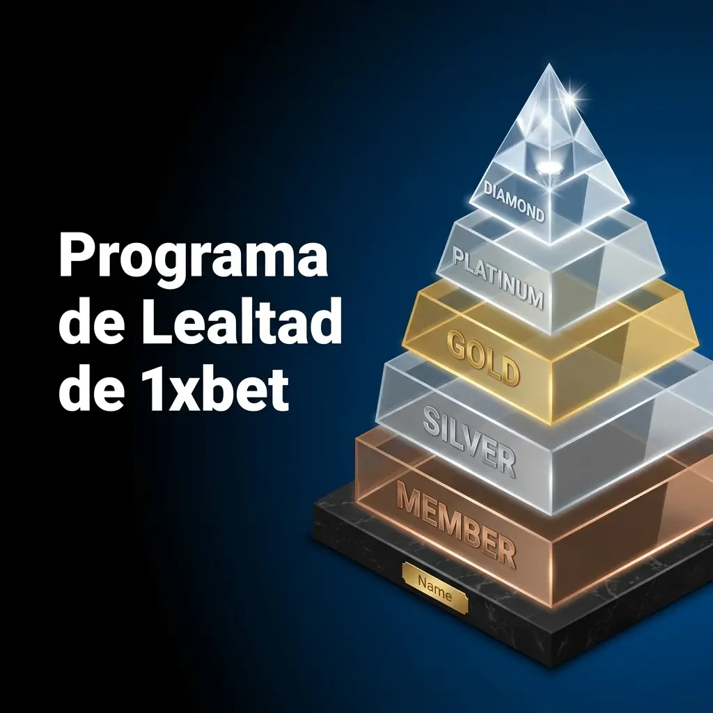 Programa de lealtad 1xbet con sistema de puntos por niveles, desde Novato hasta Master, con recompensas canjeables